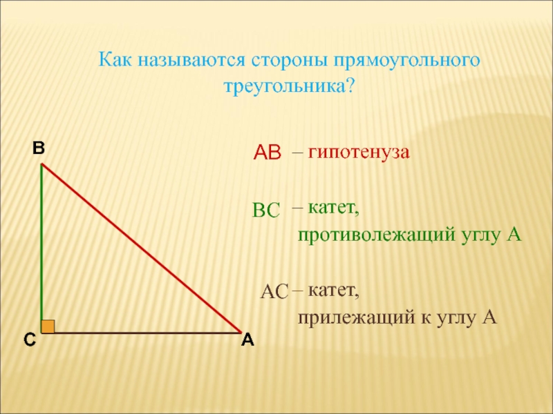 Подпишите на чертеже названия сторон прямоугольного треугольника катет