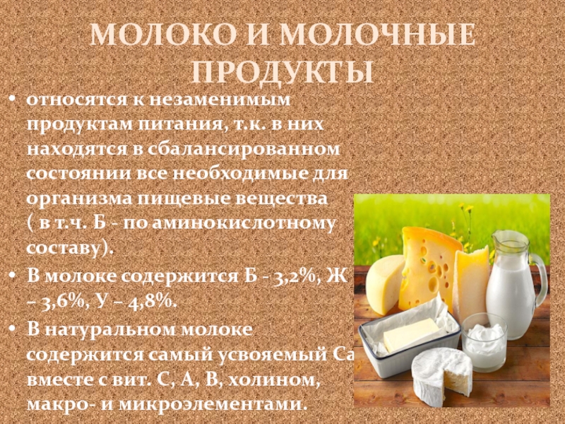 Презентация пищевая ценность продуктов