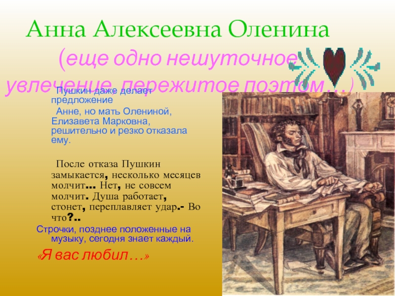 Быть после пушкина поэтом. Елизавета Марковна оленина. Предложение Анне олениной. Анна Алексеевна оленина. Пушкин делает предложение.