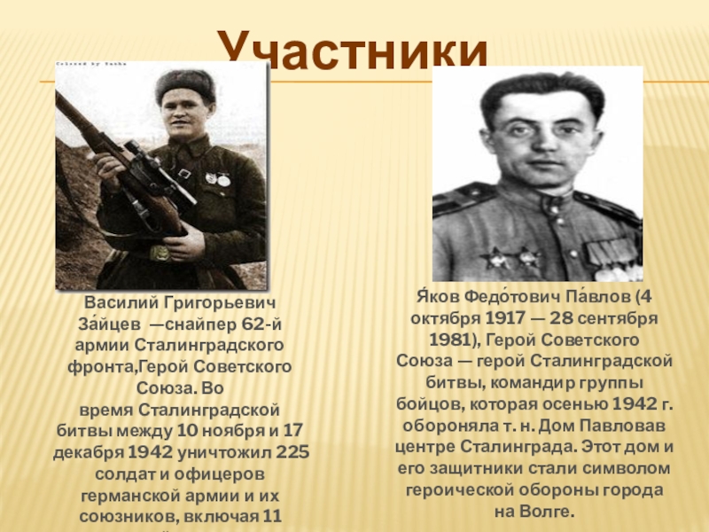Герои советского союза сталинградской битвы. Герои и участники Сталинградской битвы.