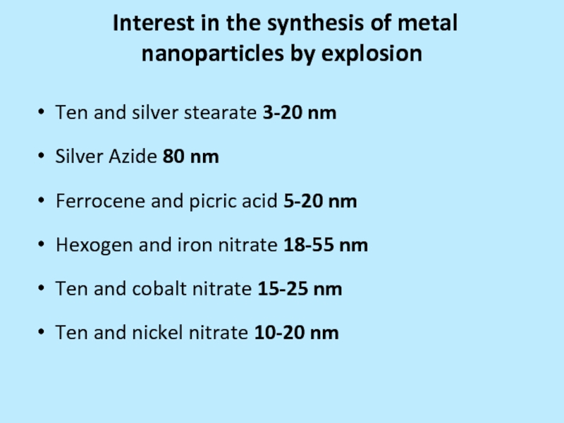 Презентация Interest in the synthesis of metal nanoparticles by explosion