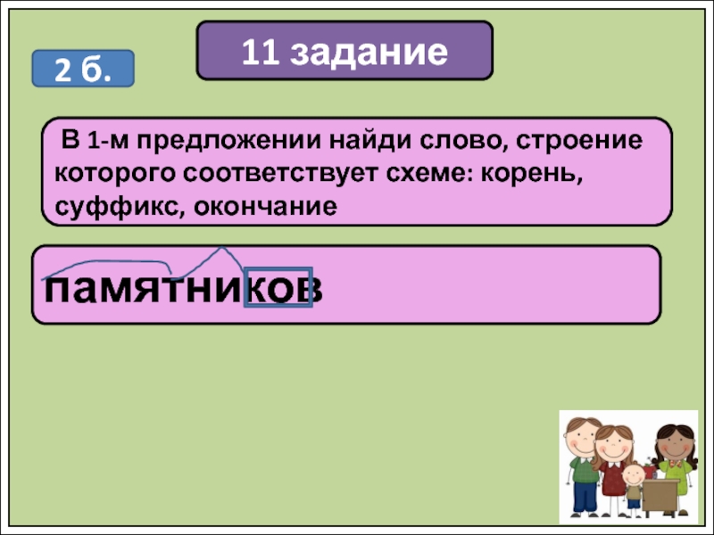 В 7 м предложении найди слово состав которого соответствует схеме