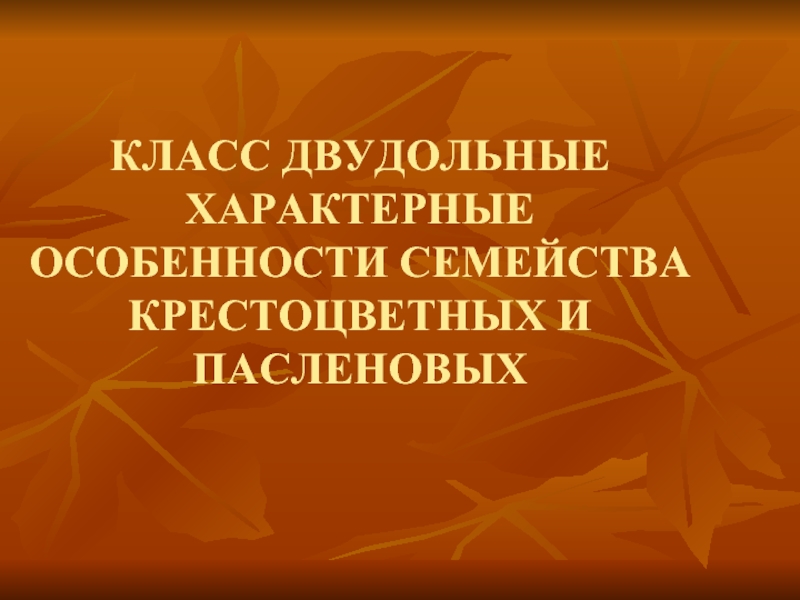 Презентация КЛАСС ДВУДОЛЬНЫЕ ХАРАКТЕРНЫЕ ОСОБЕННОСТИ СЕМЕЙСТВА КРЕСТОЦВЕТНЫХ И ПАСЛЕНОВЫХ