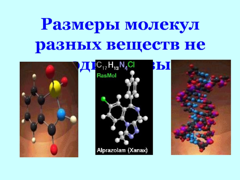 Строение вещества 5 класс. Молекулы различных веществ. Молекулы разных соединений. Размер молекулы.