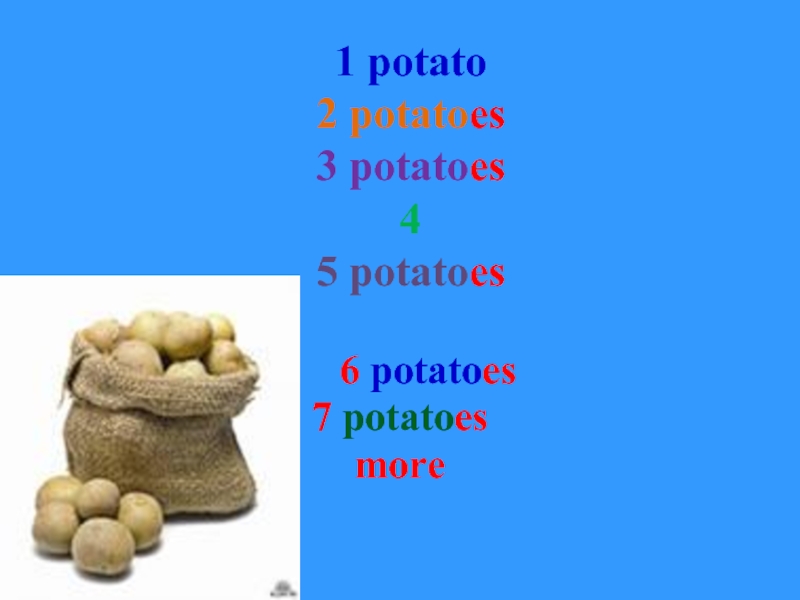 Падеж слова картофель. Potato much или many. Much Potato или many Potatoes. Считалка one Potato two Potato. 1 Potato 2 Potatoes 3 Potatoes Song.