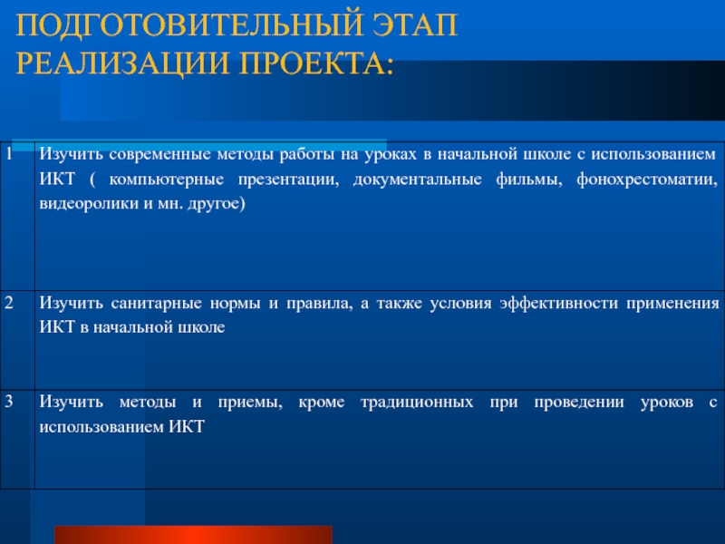 Подготовительный этап реализации проекта