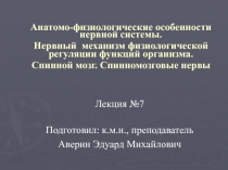 Анатомо-физиологические особенности нервной системы. Нервный механизм