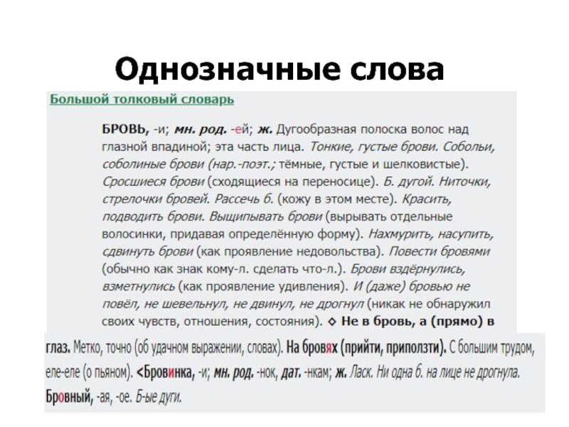 Место слова в списке. Однозначные слова. Толковый словарь однозначные слова. Словарь однозначных слов. Однозначные слова из толкового словаря.