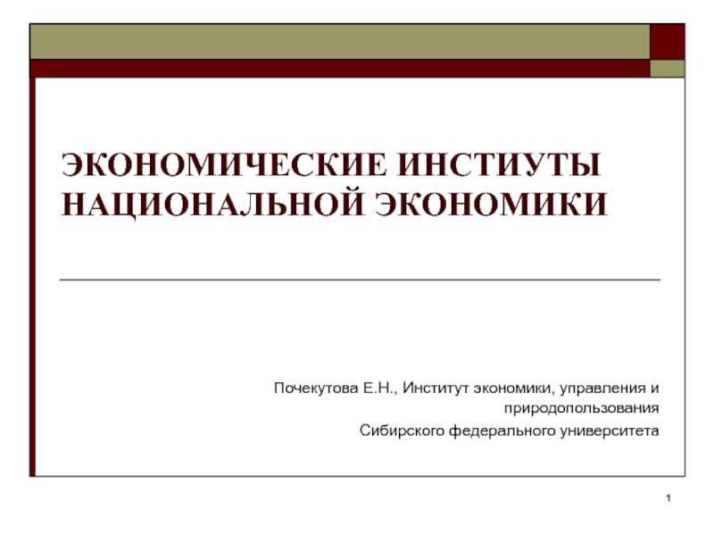 Презентация ЭКОНОМИЧЕСКИЕ ИНСТИУТЫ НАЦИОНАЛЬНОЙ ЭКОНОМИКИ