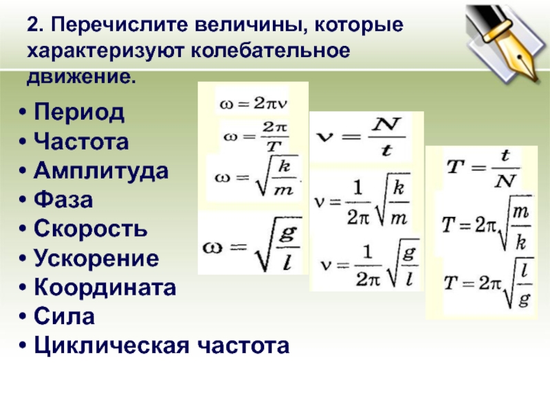 Величины характеризующие движение тел. Амплитуда формула физика 9 класс. Колебательное движение формулы. Формулы по теме колебательные движения. Колебательное движение таблица.