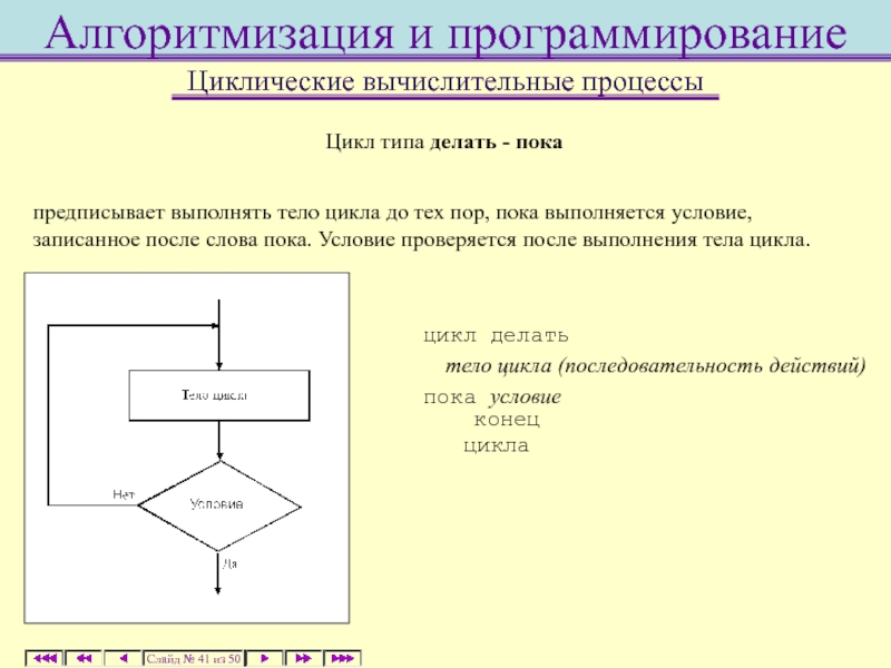 Презентация программирование циклических алгоритмов