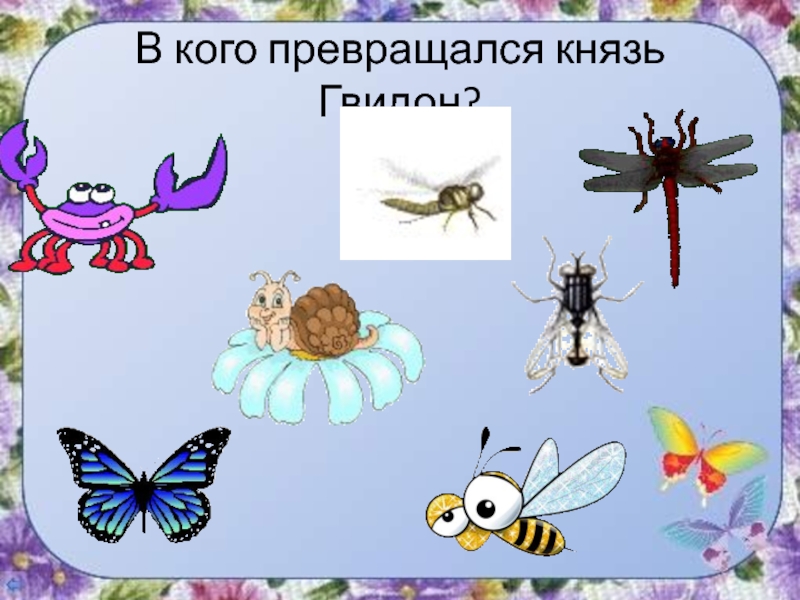 В какое насекомое превратился гвидон. В кого превращался князь Гвидон. Кто превратился в. В каво преврощялся князь Гвидон. В каких насекомых превращался князь Гвидон.