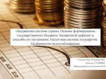 Бюджетная система страны. Основы формирование государственного бюджета