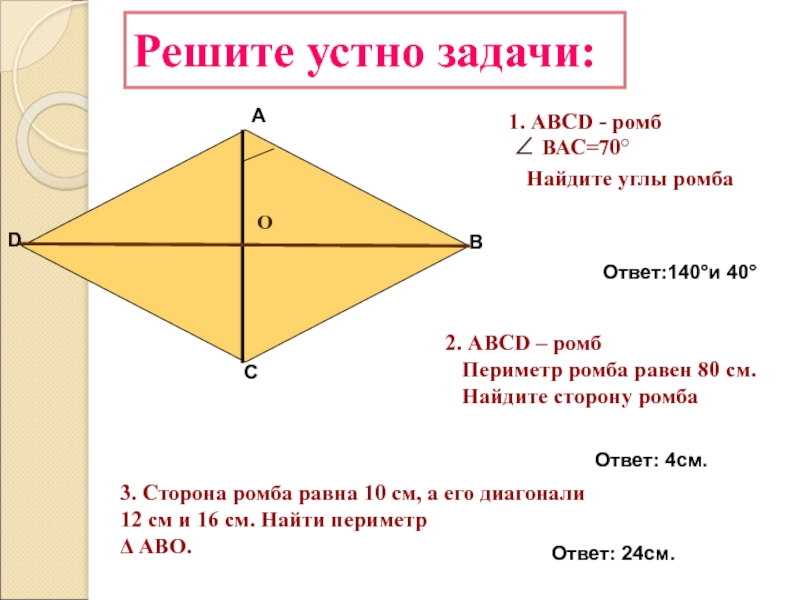 Градусы ромба углы