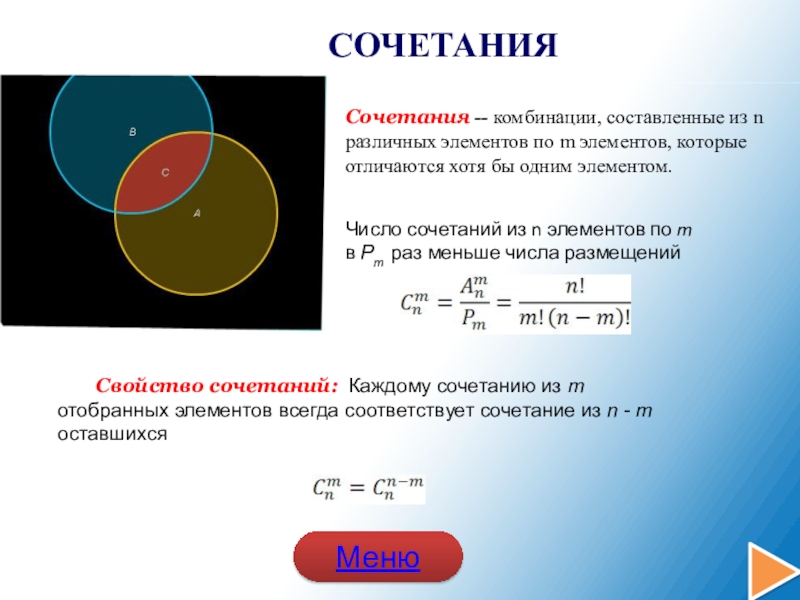 Составить сочетание. Сочетание из n элементов. Сочетание из n элементов по m-это. Число сочетаний. Сочетание в математике.