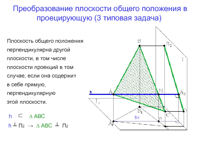 Число плоскостей. Плоскость общего положения. Преобразование плоскости общего положения в проецирующую. Преобразовать плоскость общего положения. Плоскость общего положения восходящая.