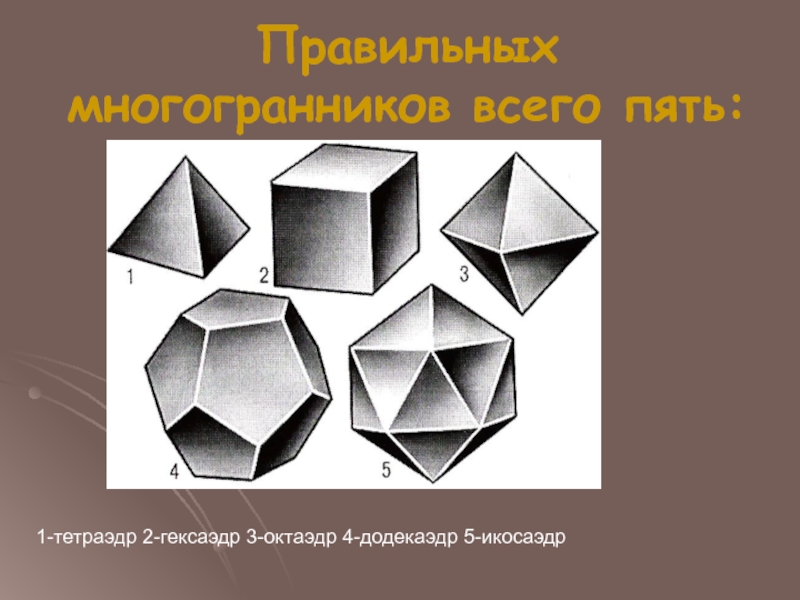 Правильные многогранники тетраэдр октаэдр додекаэдр
