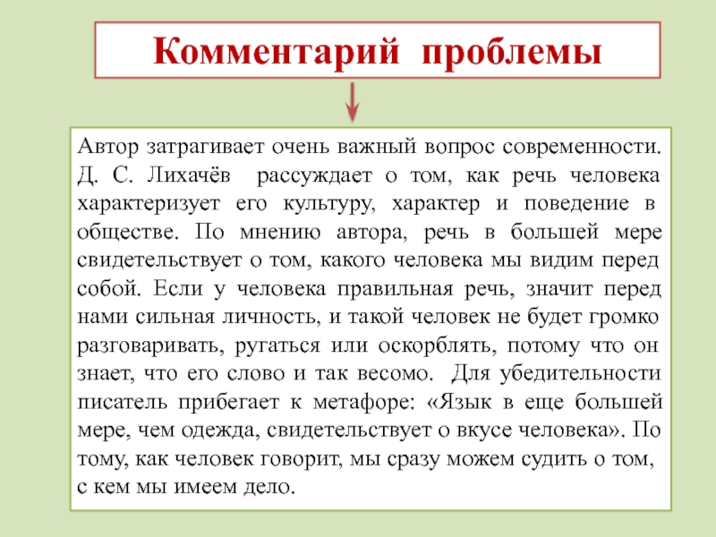 Комментарий автора. Как речь характеризует человека сочинение. Сочинение по Лихачеву. Лихачёв эссе. Рассуждение о культуре поведения.