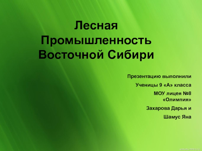 Презентация Лесная Промышленность Восточной Сибири
Презентацию выполнили
Ученицы 9 А