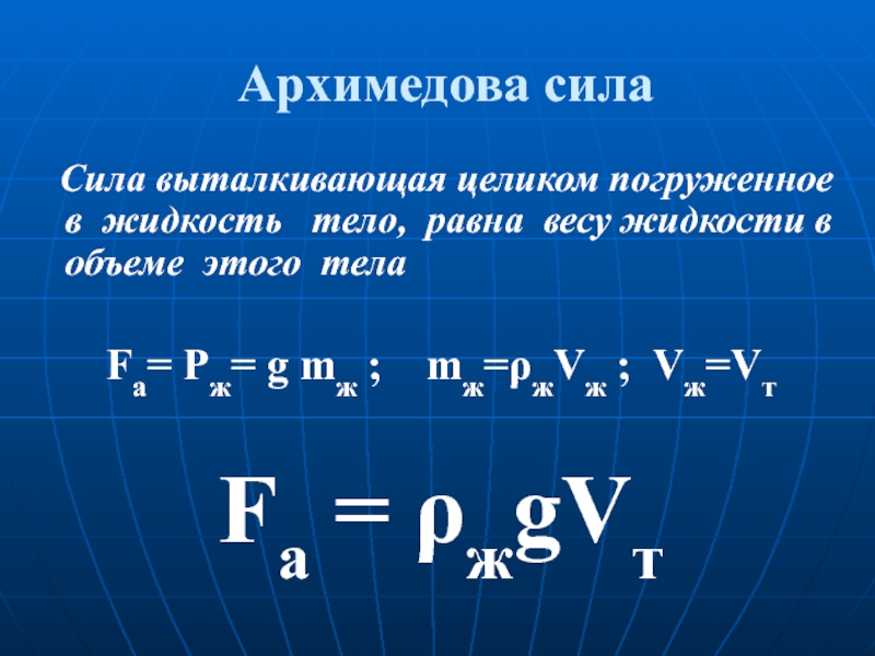 Выталкивающая сила равна тест. Архимедово тело как получили.