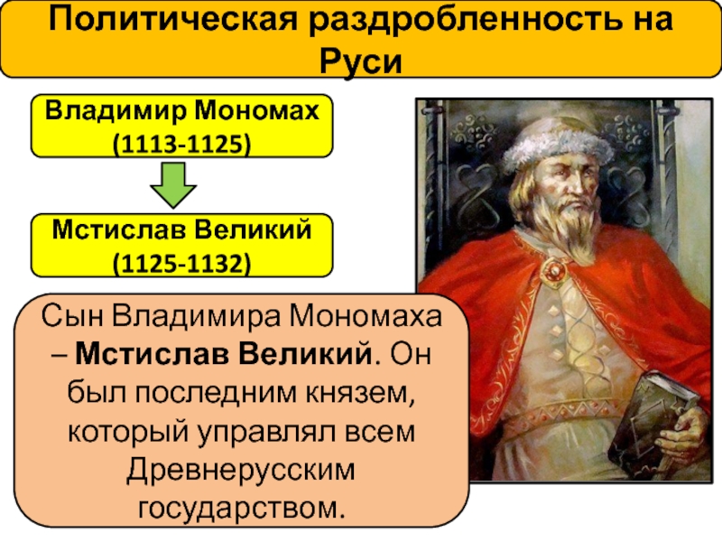 Презентация Владимир Мономах
(1113-1125)
Мстислав Великий
(1125-1132)
Сын Владимира