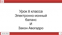 1
16.05.2016
Урок 8 класса
Электронно-ионный баланс
И
Закон Авогадро