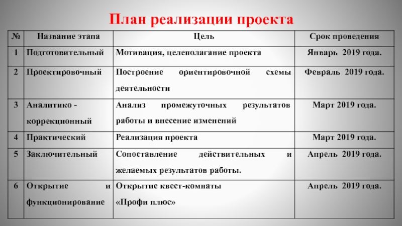 План реализации проекта