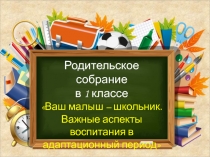 Родительское собрание Ваш малыш - школьник. Важные аспекты воспитания в адаптационный период 1 класс