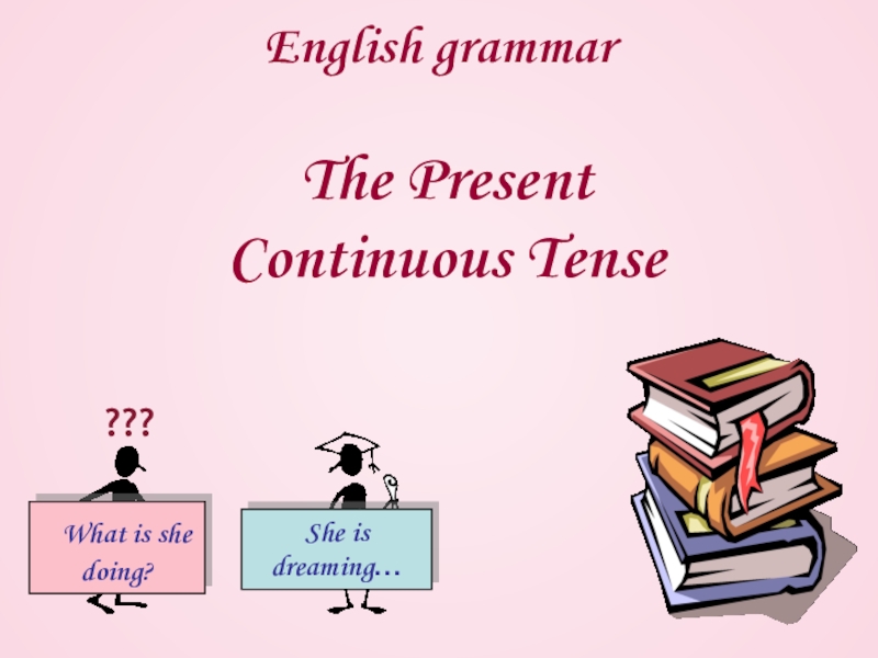 English grammar
The Present
Continuous Tense
What is she doing?
She is