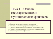 Тема 11. Основы государственных и муниципальных финансов