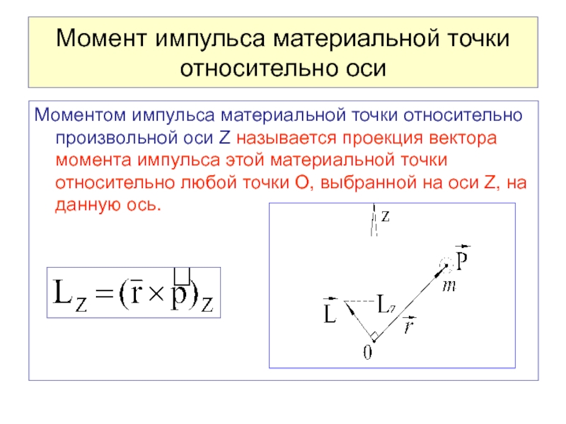 Проекция импульса на ось. Момент импульса материальной точки формула. Момент импульса системы проекция на ось. Момент импульса относительно оси формула. Момент импульса относительно оси z.