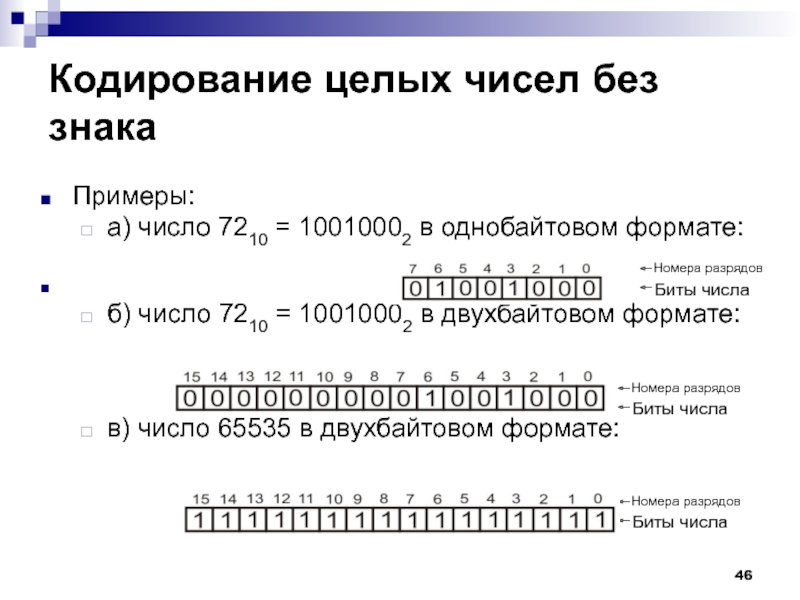 Кодирование форматов. Представить число в однобайтовом формате. Целые числа без знака в однобайтовом формате. Число в двухбайтовом формате. Кодирование целых чисел без знака.