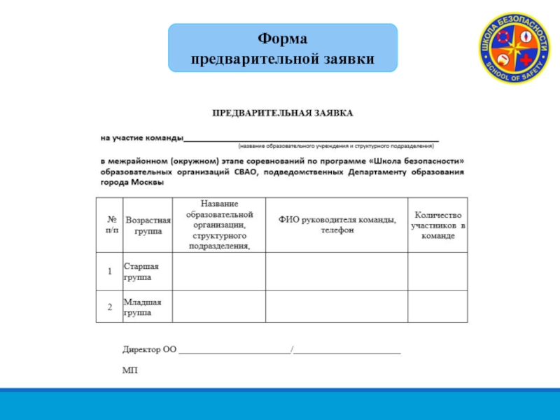 Предварительная форма. Этапы соревнований по программе школа безопасности. Этапы соревнований по программе школа безопасности таблица. Протокол школы безопасности. Бланк предварительной заявки.