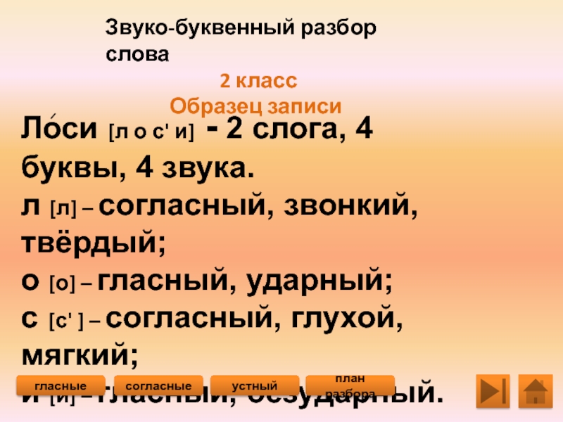 Звуко буквенный разбор слова 2 класс презентация