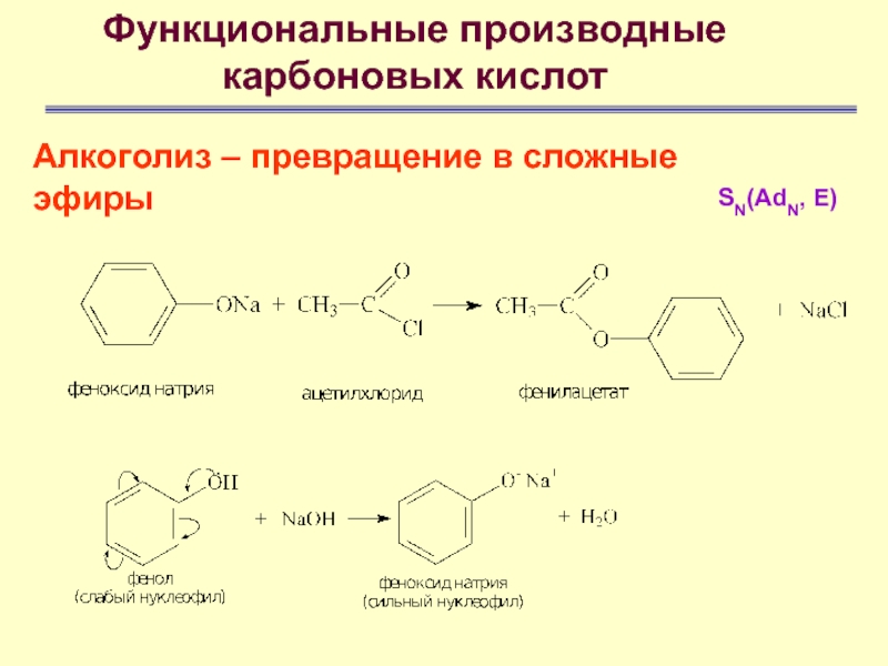 Функциональные производные карбоновых кислотАлкоголиз – превращение в сложные эфирыSN(AdN, E)