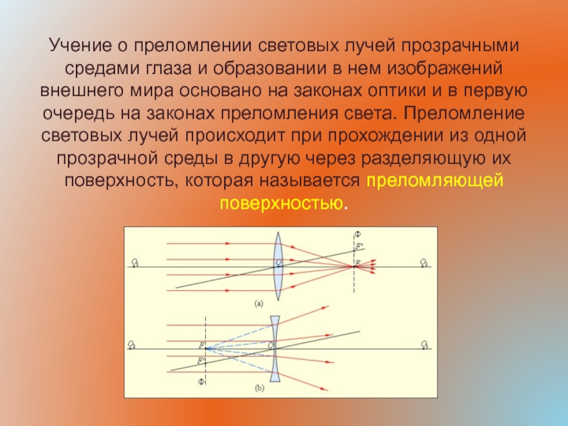 Схема хода лучей через прозрачную среду глаза