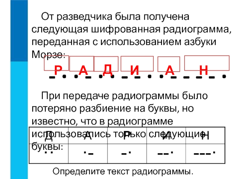 От разведчика была получена азбука морзе