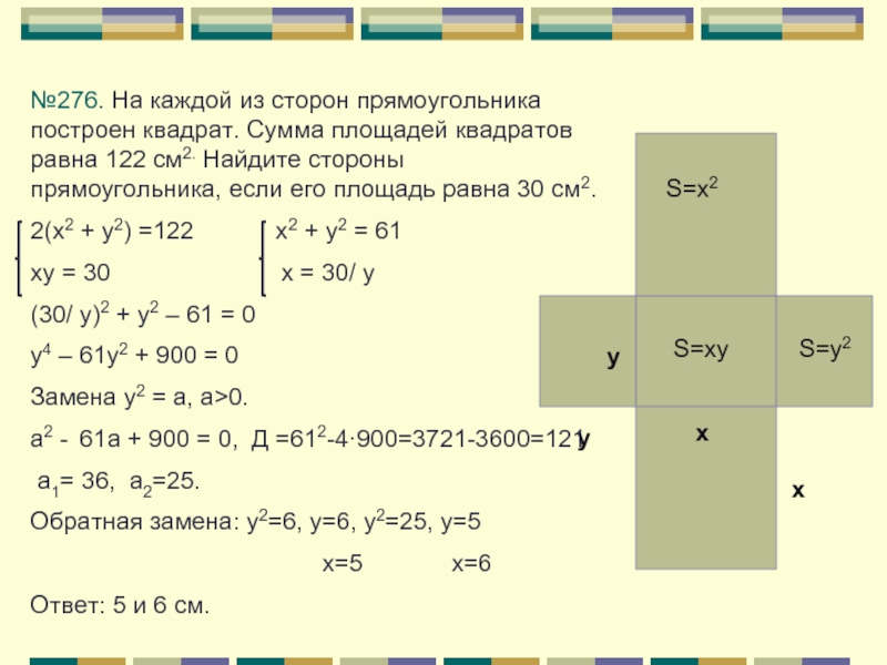 На двух сторонах прямоугольника построены квадраты