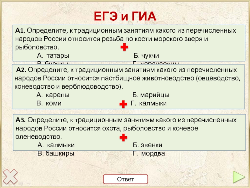 К традиционным занятиям какого из перечисленных народов