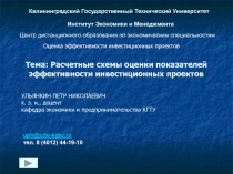 Расчетные схемы оценки показателей эффективности инвестиционных проектов 