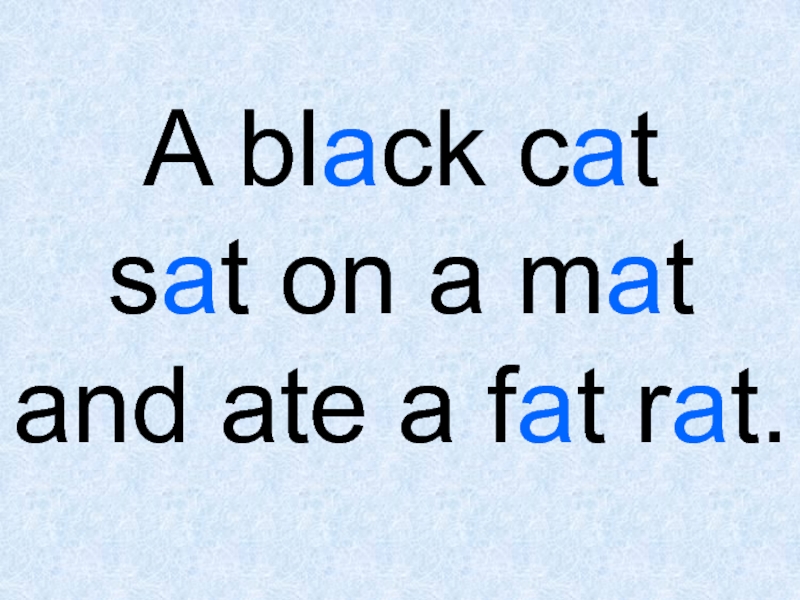 Fat black cat перевод. A Black Cat sat on a mat and ate a fat rat. A Black Cat sat on a mat. A fat Black Cat sat on a mat. Скороговорка a fat Cat sat on a mat.