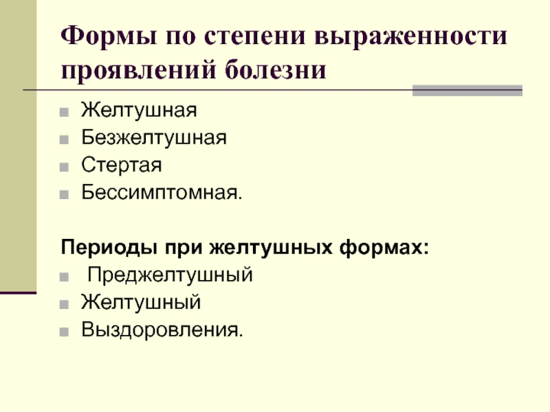 Степень выраженности симптомов заболевания