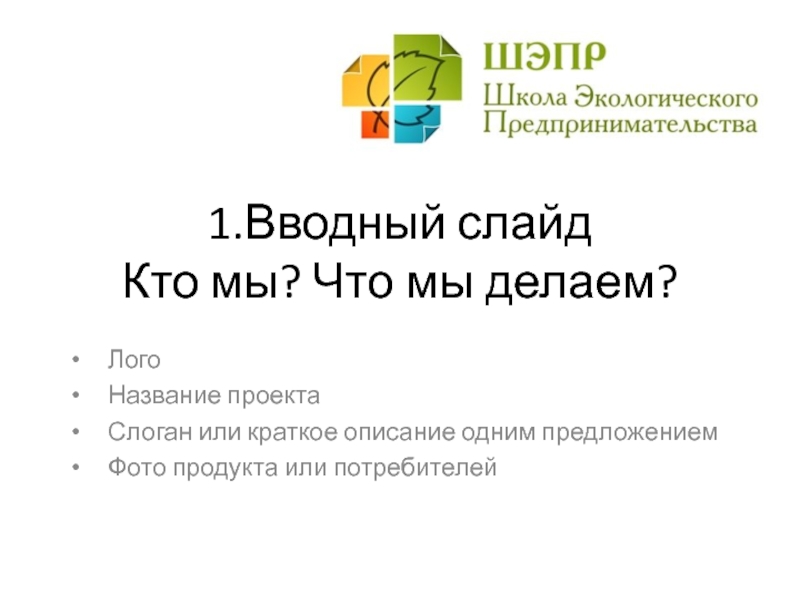 Презентация 1.Вводный слайд Кто мы? Что мы делаем?