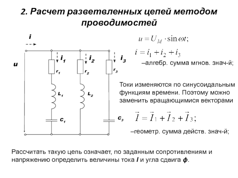 Цепи однофазного тока. Метод проводимостей для расчета цепей переменного тока. Методы расчета разветвленных цепей синусоидального тока. Расчет цепи синусоидального тока. Разветвленные RLC цепи.