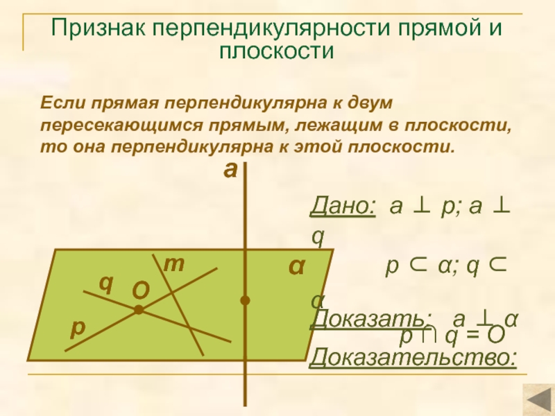 Презентация признак перпендикулярности прямой и плоскости 10 класс презентация