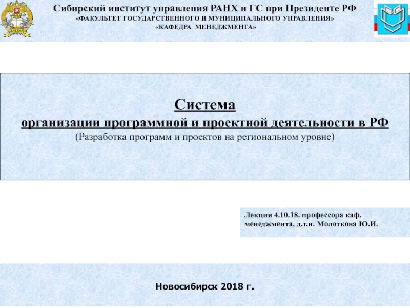 Новосибирск 2018 г.
Система
организации программной и проектной деятельности в