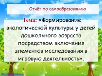 Формирование экологической культуры у детей дошкольного возраста посредством включения элементов исследования в игровую деятельность