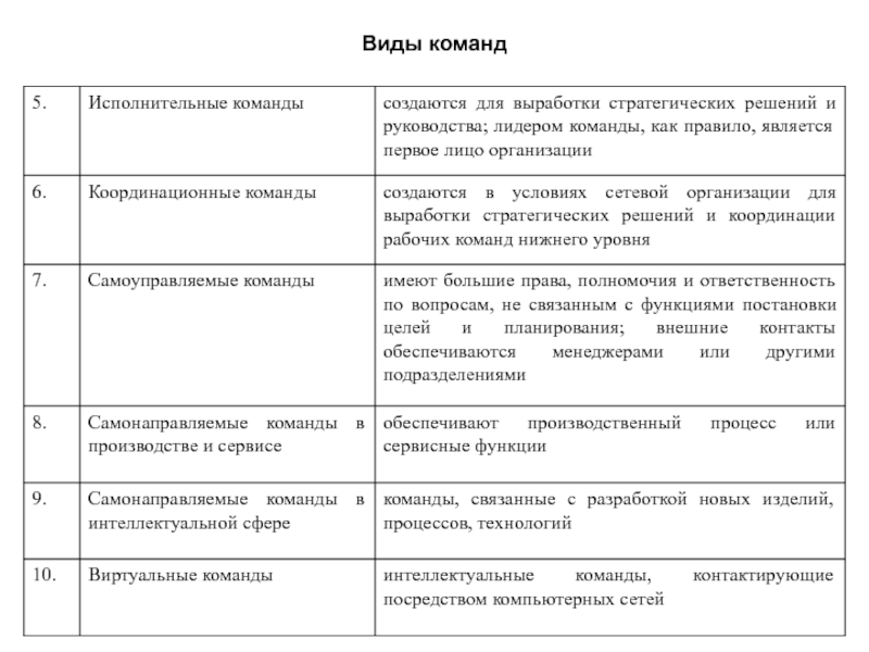 Виды команды проекта