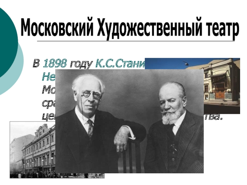 Станиславский и данченко театр афиша. Памятник Станиславскому и Немировичу-Данченко. МХТ Станиславский 1898. Стаханов и Немирович-Данченко. Московский художественный театр 1898 тогда сейчас.