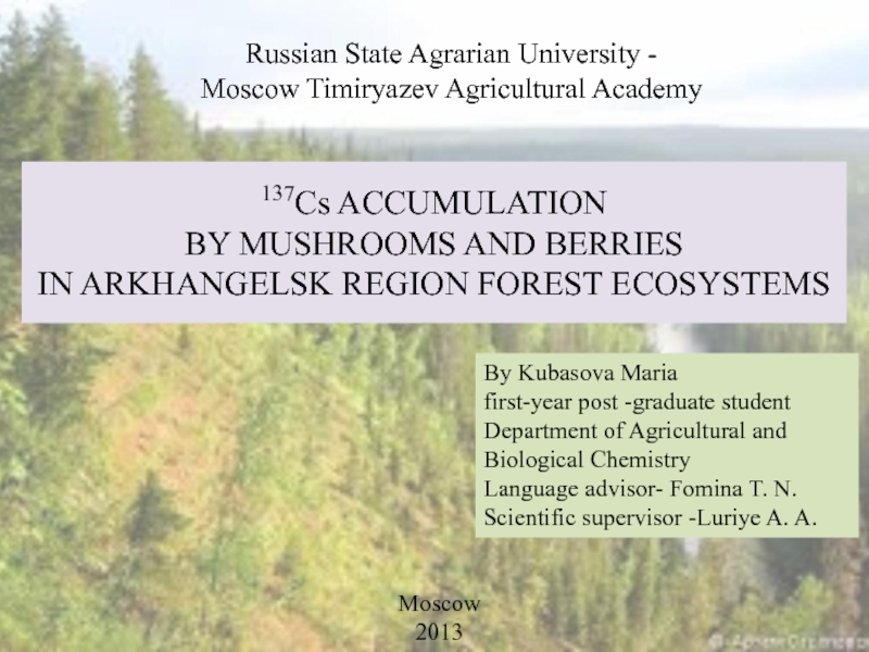Презентация 137 Cs ACCUMULATION BY MUSHROOMS AND BERRIES IN ARKHANGELSK REGION FOREST
